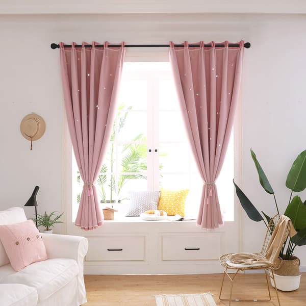 Stjerneformet, uthulet voilegardin, transparent panel, rosa, for soverom og stue