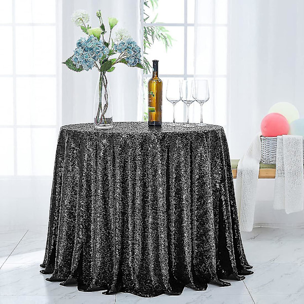 Rund pailletter dug, glitter dug til brude dekorationer Black 120cm