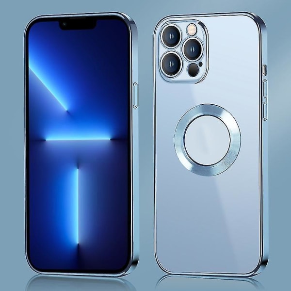 För Iphone 11 9d Elektropläterad Edge Metal Ring Clear Pc + Tpu Stötsäkert case (sierra Blue)