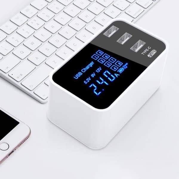 Universell Smart USB-lader med 8 USB-utganger, hurtigladeomformer, skjermdisplayladeradapter