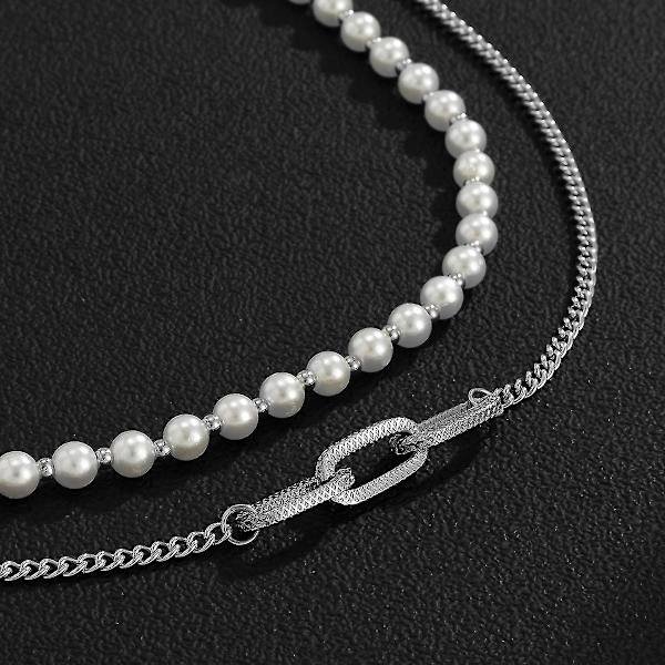 Hip Hop Retro jäljitelmähelmi miesten kaulakoru, valkoinen K Set 2564 Silver