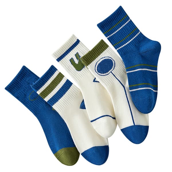 5 Par Strømper til Børn - Crew Socks i Kamgarn Bomuld - Varme Strømper med Bogstavprint - Drenge og Piger - Sæt til Forår og Efterår - S (til 1-3 år)