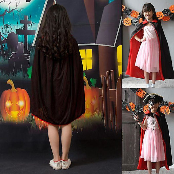Halloween Vampire Svart&röd mantel Dracula Cape Ad 90cm Dubbel