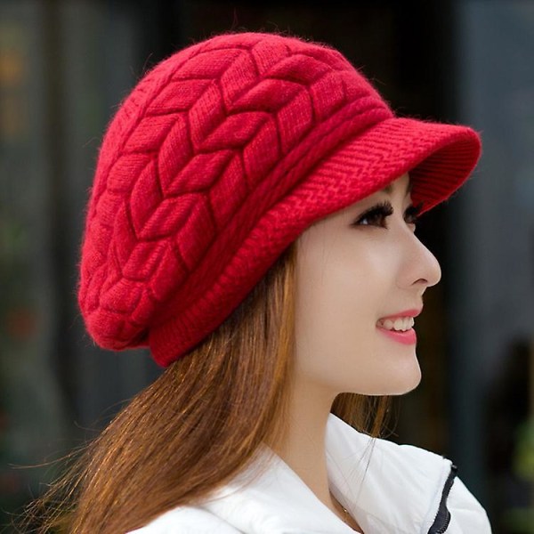 Naisten talvi lämmin neulottu hattu Villa lumihiihtolakit Visiirillä Musta Big Red