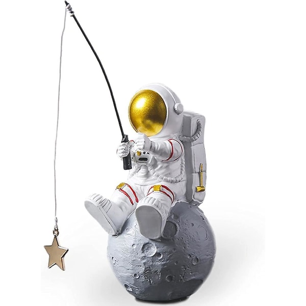Astronaut Staty Staty, Astronaut Fishing Star Figur Skulptur För Desktop & Bordsdekoration, Tårta Toppers Dekorationsmodell