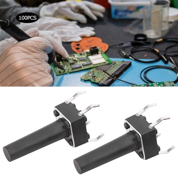 100 stk. Momentær taktil bryter Micro Button Engineering Plastic DC 12V 50mA DIP 6x6x15mm