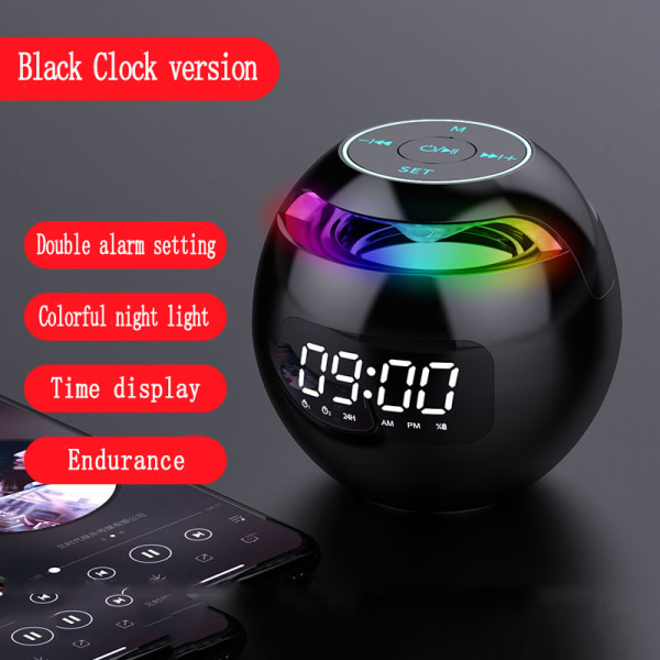 Klockradio, Digital sängväckarklocka, Digital klocka, Bärbara Bluetooth högtalare, Fm-klockradio svart