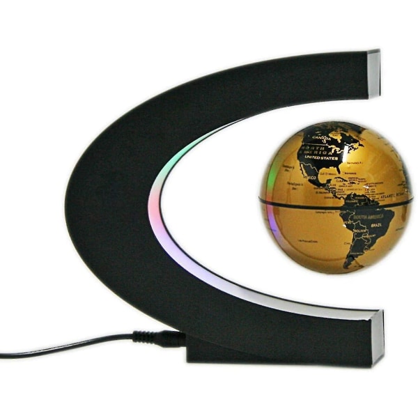 Flytande Globe Med Led Ljus C Form Magnetisk Flytande Globe Världskartadekoration Gold