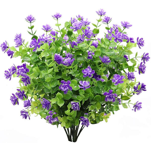 4 stk kunstige blomster eukalyptus buket planter Grønt, Uv resistente falske eukalyptus blomster (lilla) Lilla Purple