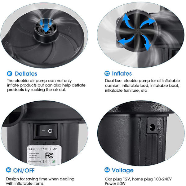 Luftpump för uppblåsbara pooler, Elektrisk luftpump för uppblåsbara, snabbfyllningsinflator Deflator luftpump Perfekt