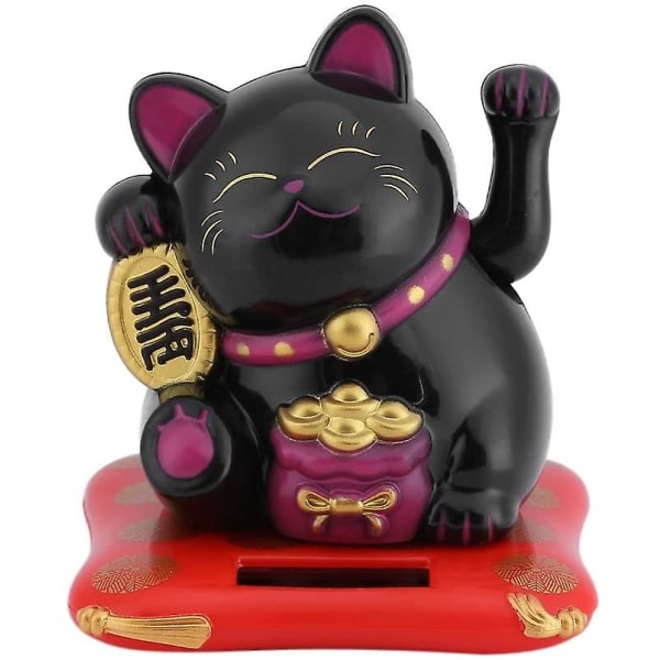 Fortune Lucky Wealth Innbydende Katt Viftende Arm Solcelledrevet For Display Bildekor Black