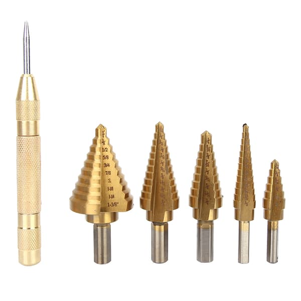 6 stk. HSS titaniumbelagte trinstyrbor Center Cone bor