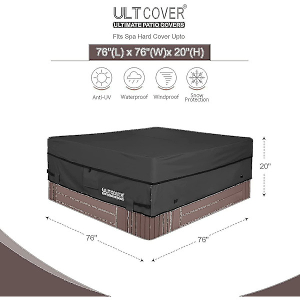 Vattentät 600d polyester fyrkantigt cover, utomhus spaskydd, 76 X 76 tum, svart