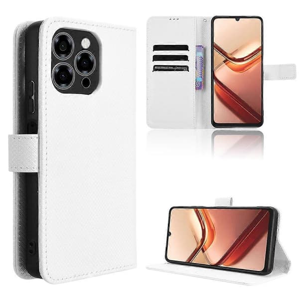 【BQ】Mobilskall i lær med diamantstruktur Whi White For Doogee Note 58 / Note 58 Pro