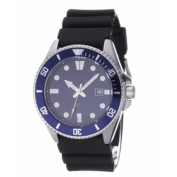 【BQ】Herr Analog Klocka med Anti-Reverse Bezel, Svart Blue