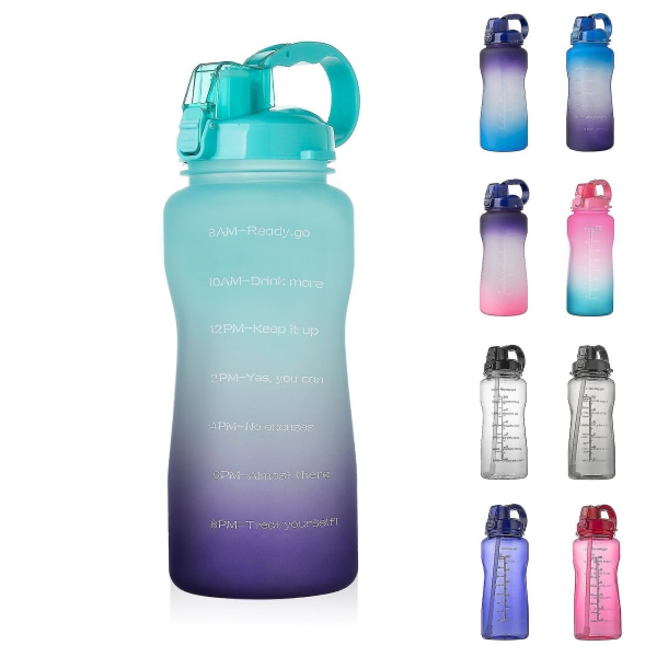 2000ml Motivational Outdoor Water Bottle With Time Marker And Straw, Leakproof Tritan Bpasports Bottle White