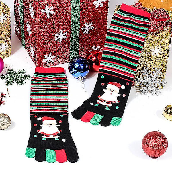 Unisex Xmas roliga fem fingrar tå strumpa jul mid kalv strumpor Black Striped