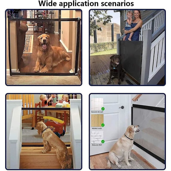 Magic Gate til Hunde Trækbart Trappegitter Babygitter Pet Sikkerhedsgitter Pet Isolationsnet Stor Bred Trækbart Pet Gitter til Adskillelse af Baby og Kæledyr Ea Black110cm