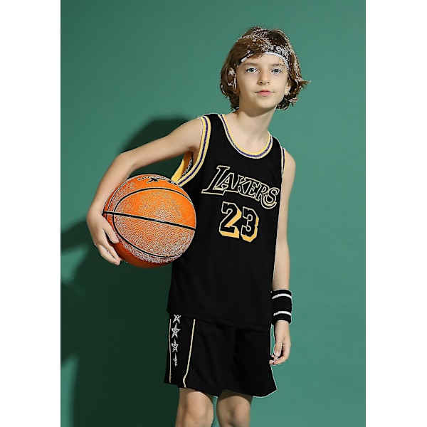 The New Lakers #23 Lebron James Jersey No.23 Basketball Uniform Set Barn Voksne Barn Svart Black S (120-130cm)