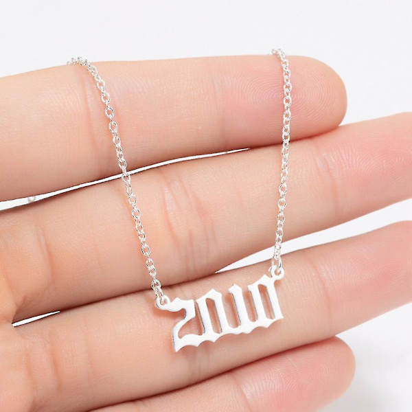 1980-2019 Birth Year Number Charm Pendant Stainless Steel Chain Necklace Jewelry Silver 2010