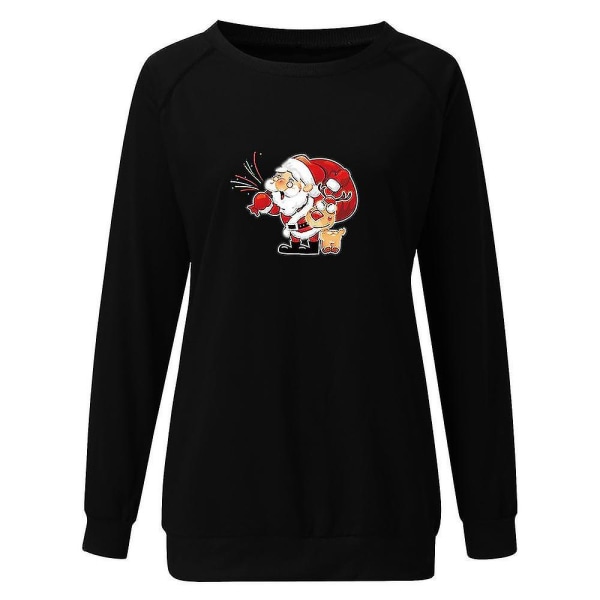 Hhcx-christmas Tunic Women Long Sleeve T-shirt Xmas Santa Print Tops Blouse Black L