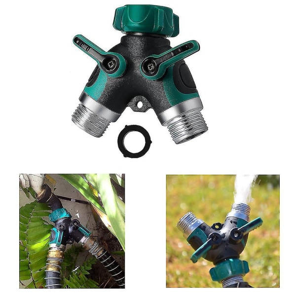 2-vejs Y-slangesplitterforbindelse, haveslangesplitter med 3/4" fitting