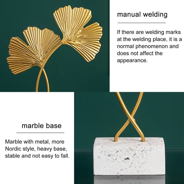 Ginkgo Blad Ornament Jernhåndverk med Solid Marmorbase Hjemmeinnredning