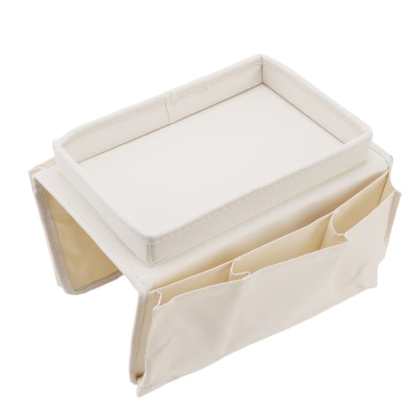 Vikbart Soffarmsbrickbord med Sidofickor 600D Oxford Tyg Beige Soffförvaringshållare