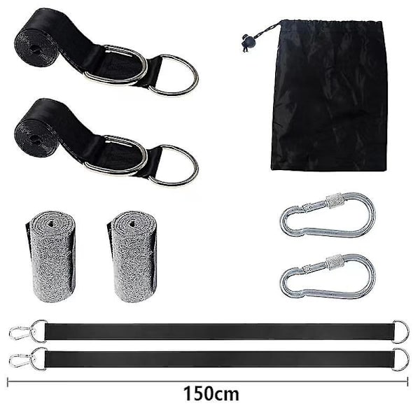 Tree Swing Hängremmar Kit Rymmer 2200 Lbs, 150 cm 2 Långa remmar, 2 Lock Snap Karbinkrokar 2 Trädskydd, Perfekt för Trädgunga & Hängmattor, Bil