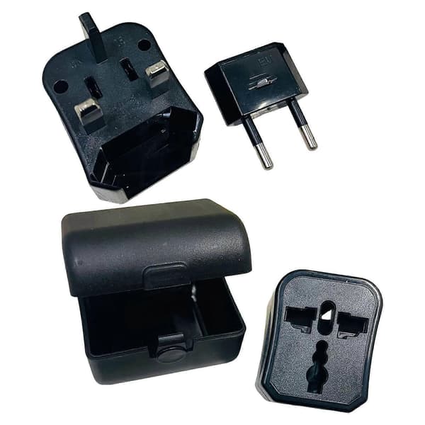Oplader til flere lande Adaptere 3 stk. Universel kompatibilitet ABS-konstruktion Let at bære Design Sort Black