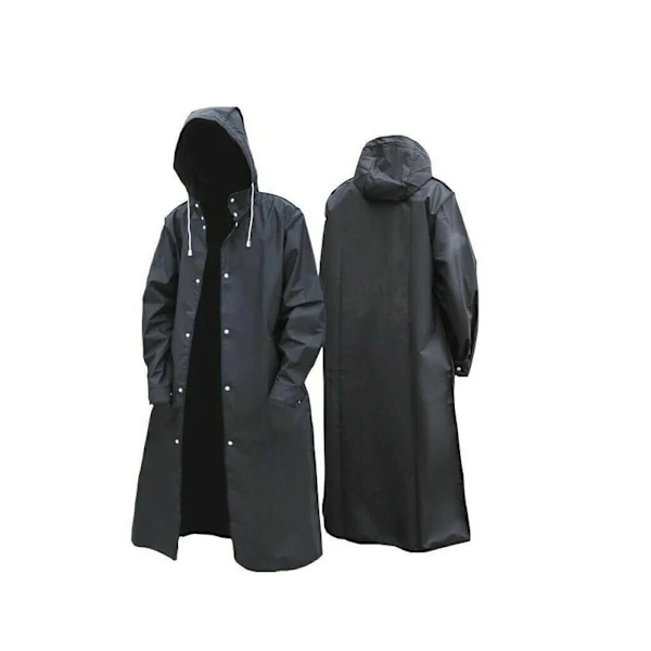 Svart Vattentät Lång Regnjacka Herr Regnrock Hooded Trench Jacka Outdoor