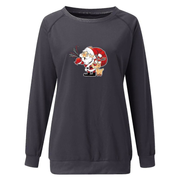 Hhcx-christmas tunika Naisten pitkähihainen T-paita Joulupukkiprintti Topit Pusero Grey 2XL