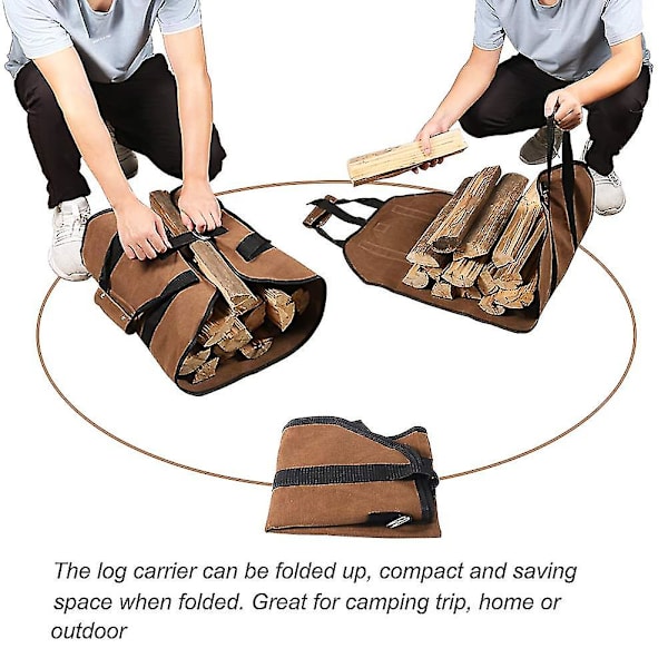 Stor Canvas Log Carrier Bag, 38x18 Heavy Duty Voksbehandlet Pejs Brænde Mulepose Til Indendørs Brændeovne Udendørs