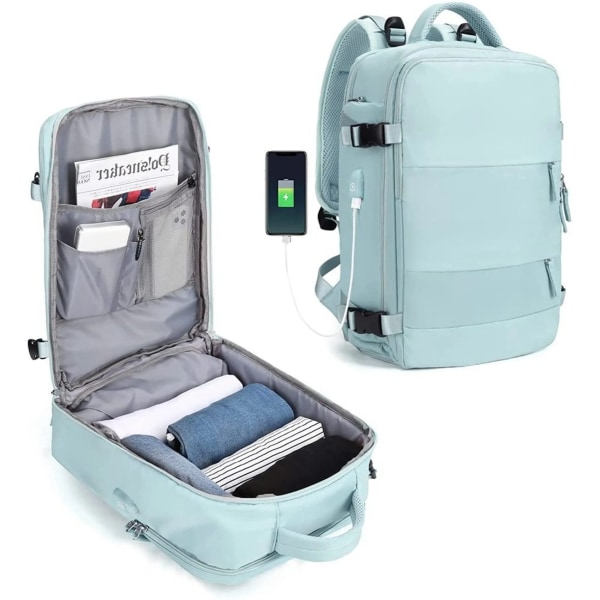 Fritidsryggsäck, ryggsäck för kvinnor, passar 14 tums bärbar dator med USB laddningsport