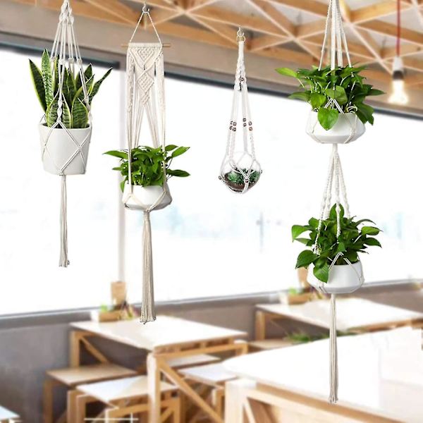 Macrame växthängare med krokar, hängande set inomhus utomhus 5 pack