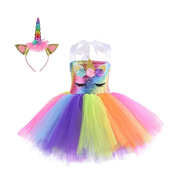 Enhjørning kostume til piger, små piger Rainbow Unicorn Tutu med pandebånd F 2T