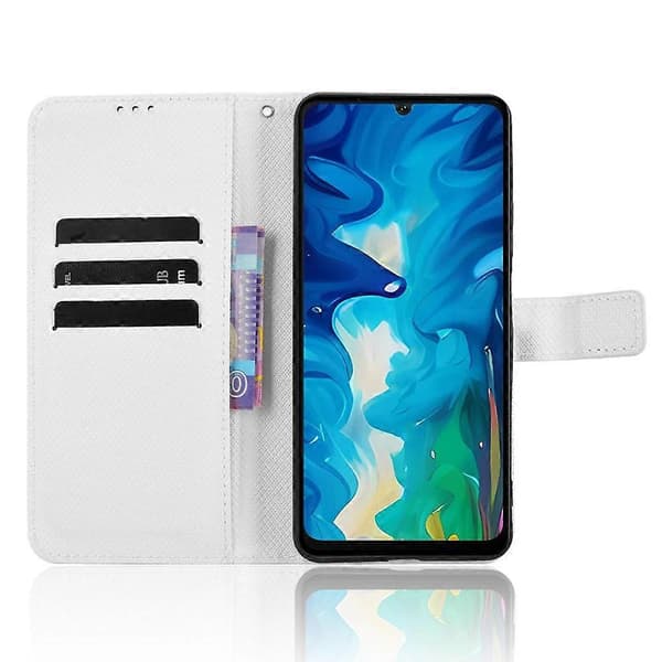 【BQ】Mobilskal i läder med diamantstruktur Whi White For Doogee Note 59 / Note 59 Pro