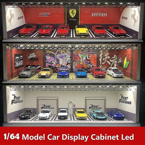 Hhcx näyttökaappi Kirkas Scene Autokatos Led Valo Jdm Nissan Nismo Mittakaavaan 1:64 Malliautolle Diorama Garage Lbwk Lambo Furious scene