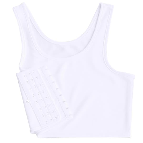 Mode Kompression Bröstbindare Kvinnor Ärmlös Vest Solid Korta Linnen White S