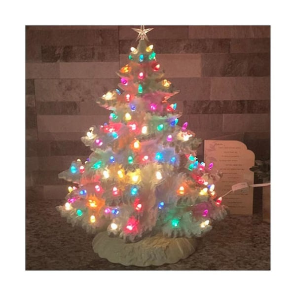 Mini Christmas Xmas Resin Tree Lamp Creative Christmas Ornaments For Home Decoration White