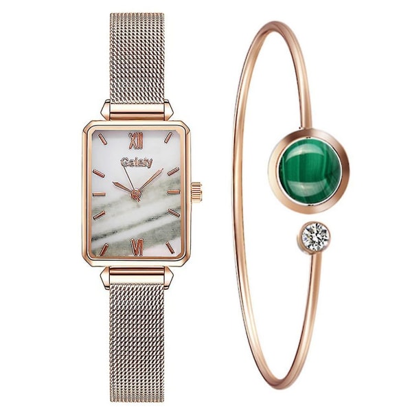 Dameklokker Mote Square Dame Quartz Watch armbåndsett white