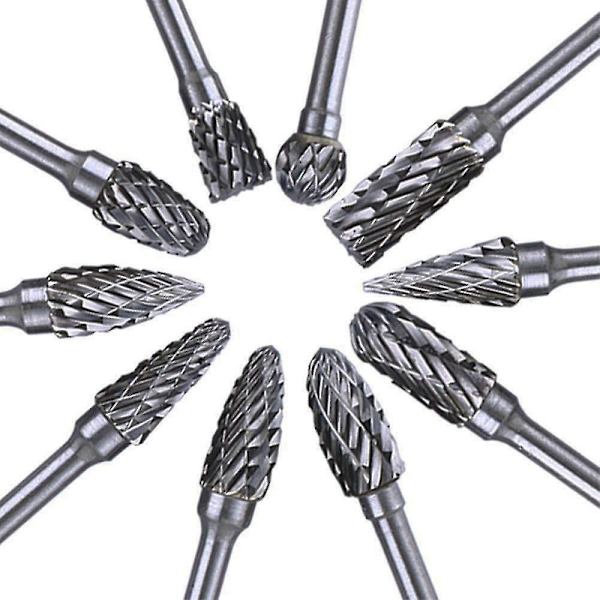10 st roterande set, skärverktyg, 6 mm huvud volframkarbidstål solid spiralborrsliphuvud, skaft
