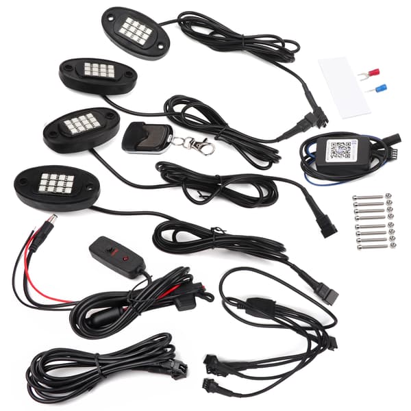 LED Rock Lights - 4 Pods för lastbil, UTV, ATV - Dimmer Switch ingår
