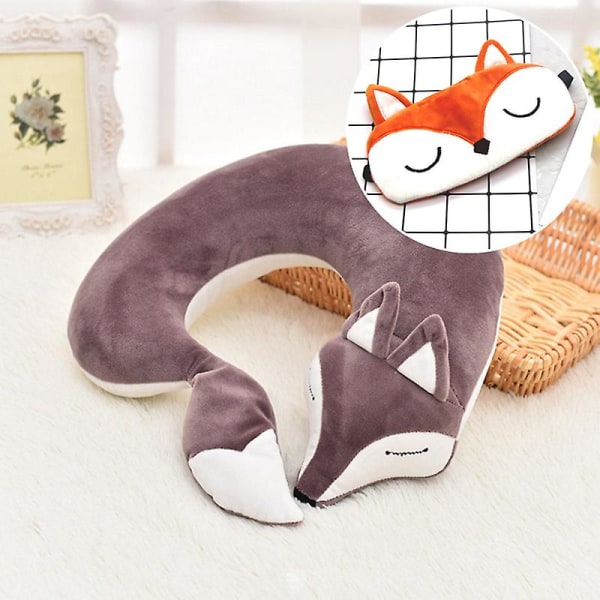 Animal Cotton Pehmo U-muotoinen niskatyyny matka-auton kotiin tyyny päiväunet Eläinten tyynyn terveydenhoito silmänaamion kanssa Purple Type 1 30x30x8cm