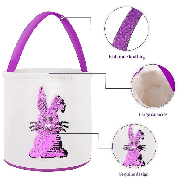 Påskkorgar för canvas bomull för barn Äggjakt för påskfest (rosa)