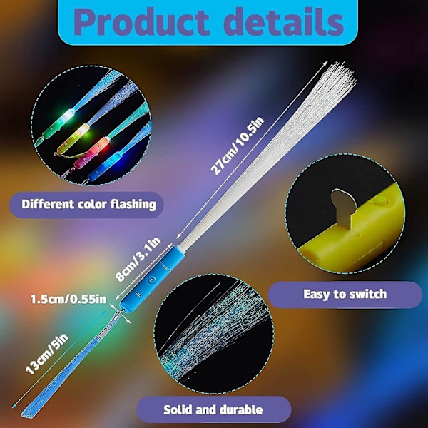 Glow Fiber Wands Sticks Led Light Up Wands Fiberoptiska Wands Led Blinkande Sticks Färgglada, batteridrivna, 16 stycken