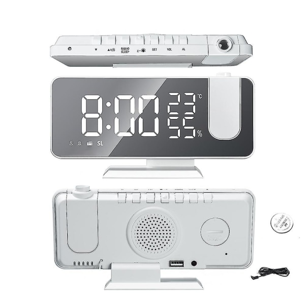 Projektionsväckarklocka för tak i sovrummet Digital väckarklockaradio med USB laddarportar, 7,3" stor LED-skärm väckarklocka, 4 dimmers, dubbla larm C