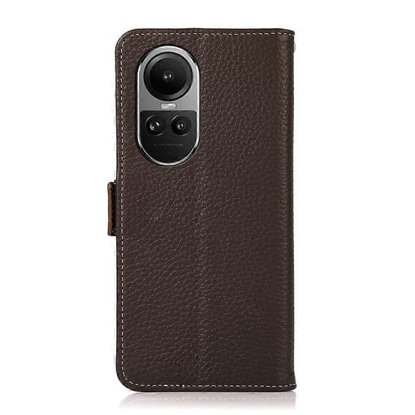 Til OPPO Reno10 Global / 10 Pro Global Sidemagnetisk Litchi Læder RFID Telefoncover Brown