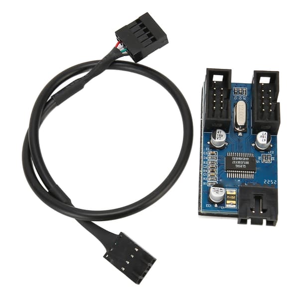 Moderkort USB 2.0 9-pin Header 1 till 2 Förlängningshubb Splitter Adapter Stabil Strömförsörjning Plug and Play USB Header Splitter
