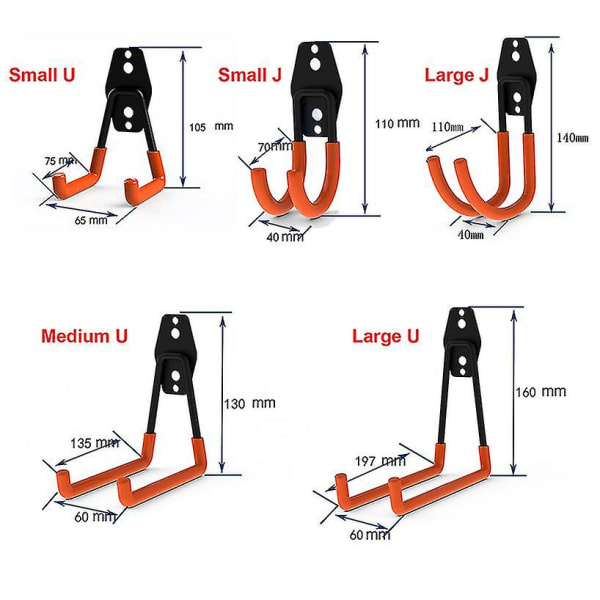 Heavy Duty Metal Hook Garasje Organizer Veggmontert sykkelhengerkroker Orange E